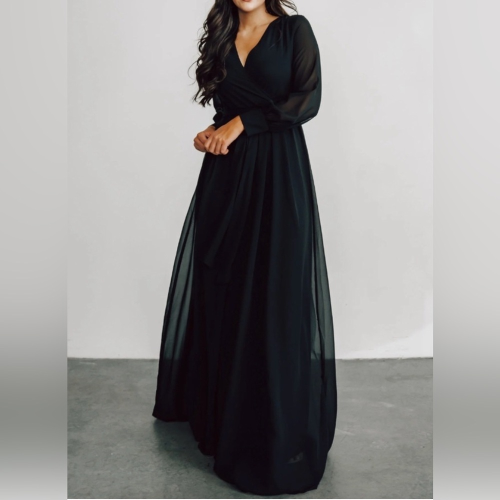 Baltic Born Lydia Chiffon Maxi Dress Black Wrap Long Sleeve Bridesmaid Formal - Picture 3 of 10